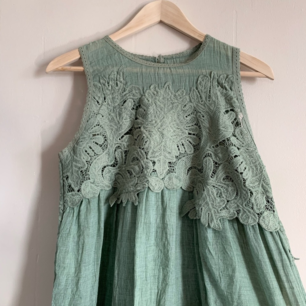 Umgee Sage Green Lace Bodice Mini Dress